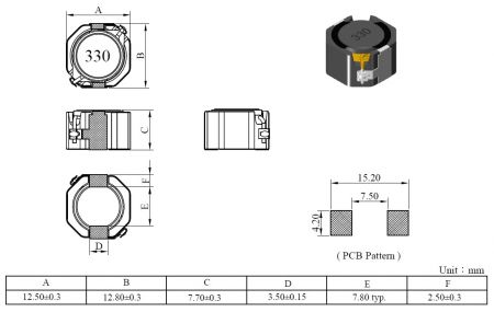 Power Inductor MCU1277 Series Configuration and dimensions